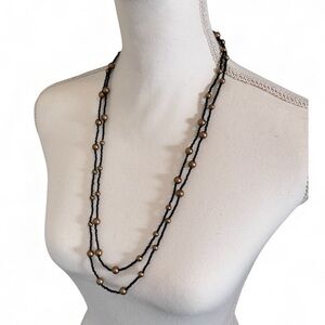 Black & Gold Beaded Long Necklace Women’s Boho